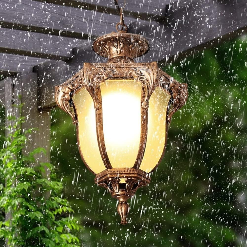 Chandelier Outdoor Aluminum Hanging Lantern, Waterproof Glass Chandelier, Corridor Courtyard Decoration Ceiling Aisle Villa Garden Pavilion Grapee Light/Black/31 * 50Cm