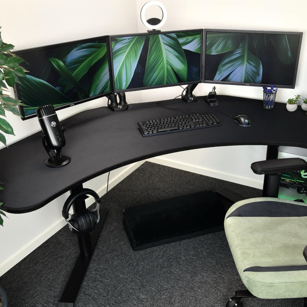 Arozzi Arena Angelo L Shaped GamingDesk, PC GamingDesk L Shape, Height Adjustable L Shaped Standing Desk for Home Office, with Full Coverage Mouse Pad (Pure Black)