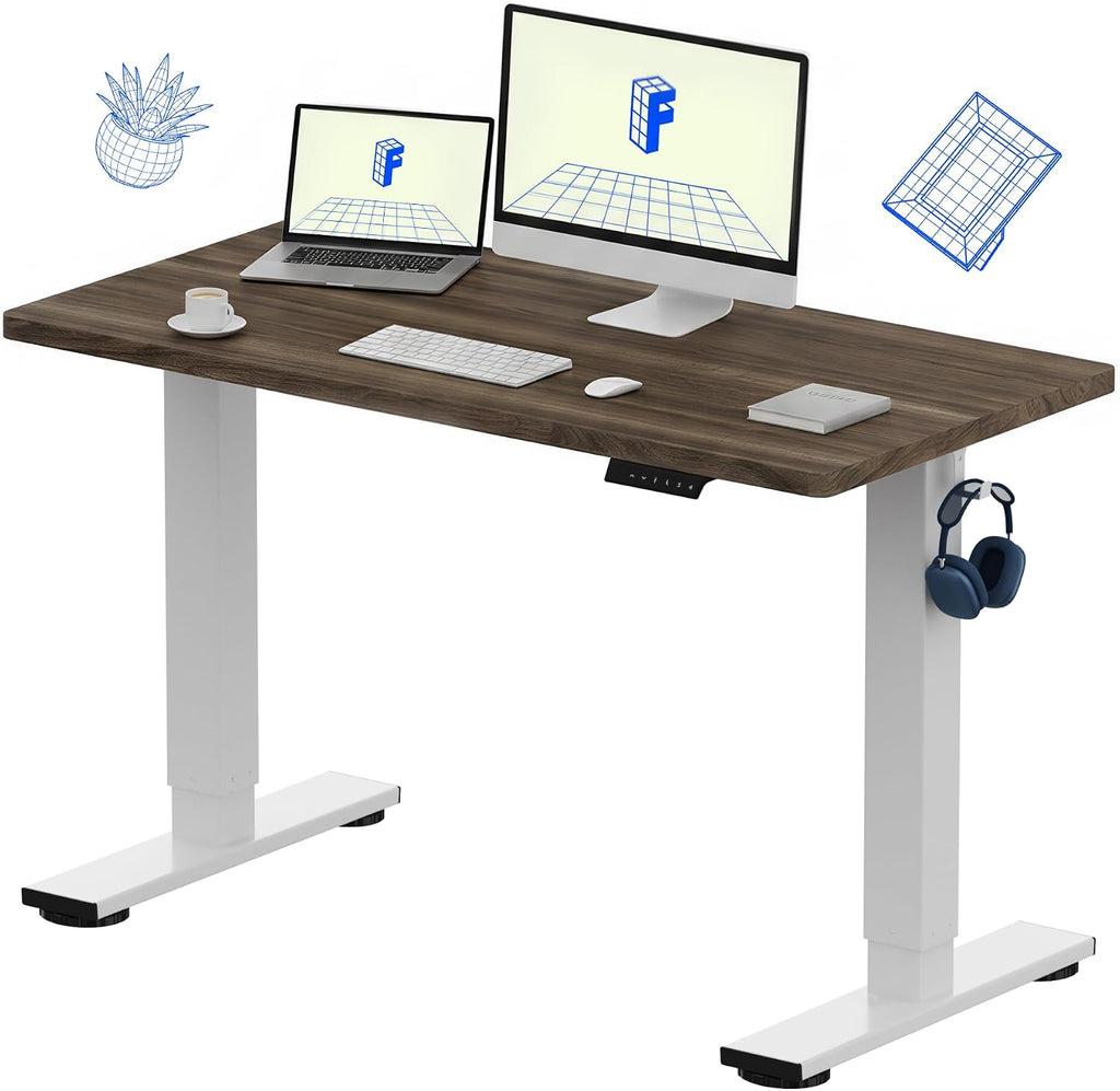 FLEXISPOT EN1 One-Piece Standing Desk with 1-Inch Thick Seamless Desktop, 48'x24' Electric Height Adjustable Desk for Home Office, Multi-Monitor Setups & Easy Assembly, Black Walnut