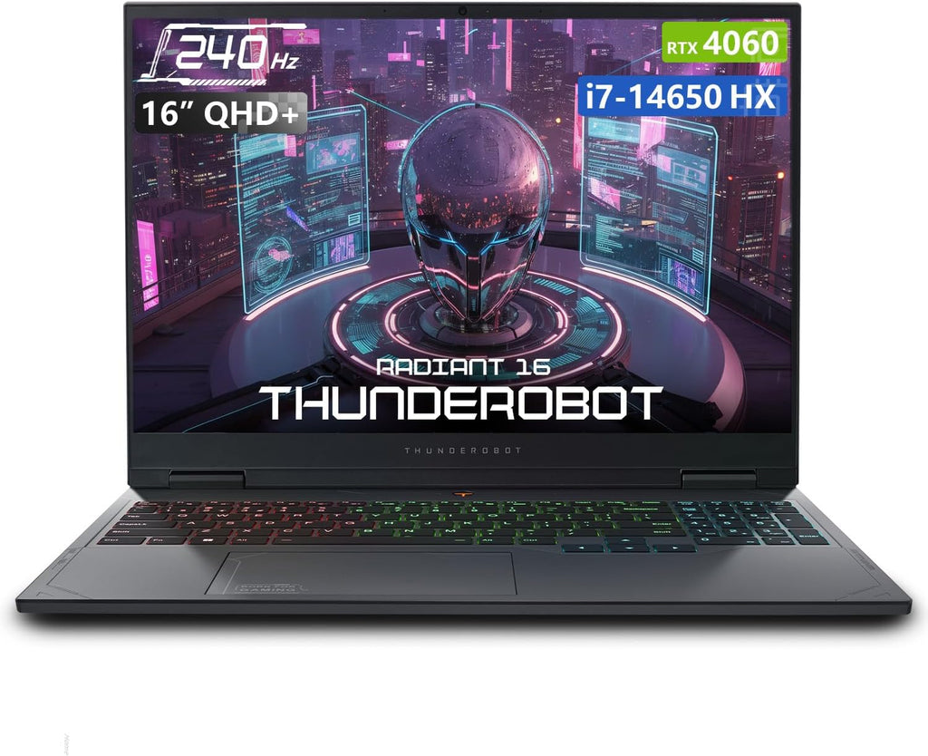 Thunderobot Radiant 16 4060 2.5K Gaming Laptop, 16' WQXGA 240Hz Display, 14th Gen i7-14650HX, GeForce RTX 4060, 32GB DDR5 RAM, 1TB PCIe SSD, RGB Backlit Keyboard, Wi-Fi 6, Win 11, Gray