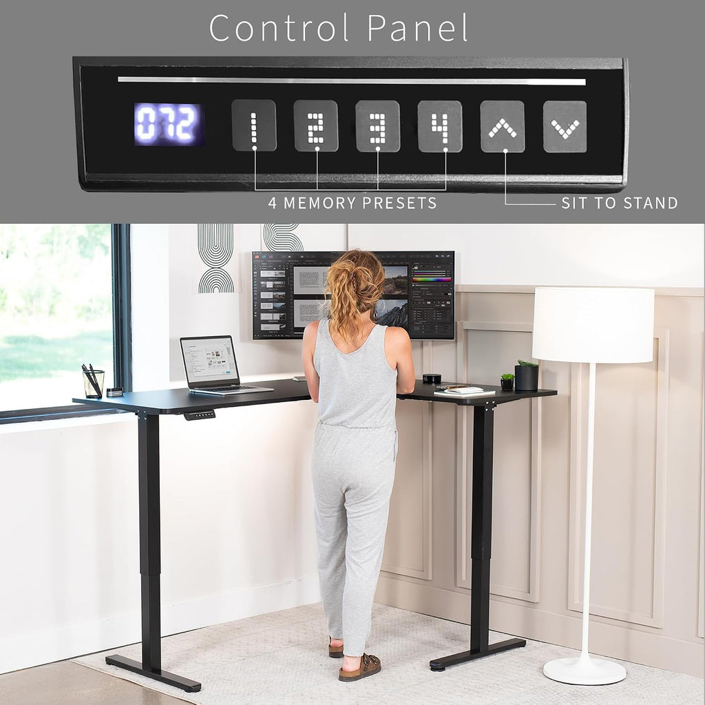 VIVO Corner Standing Desk, 63 x 47 inch Reversible L-Shaped Workstation, Electric Height Adjustment, Home, Office, and Reception Rooms, Black Table Top Black Frame, DESK-E3CTB-47