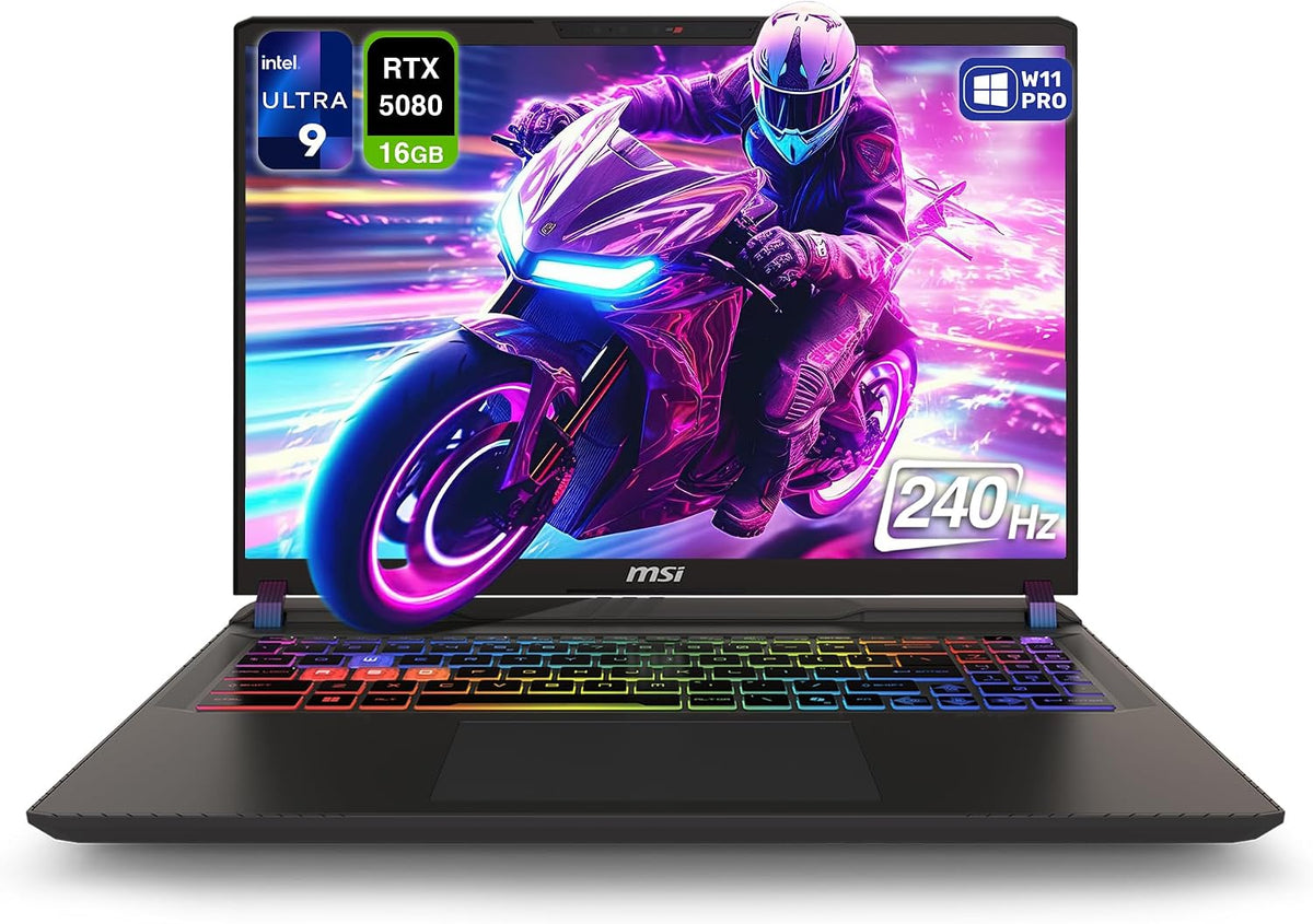 MSI Vector 16 HX AI 400 Gaming Laptop, Intel Ultra 9-275HX, 16 GB DDR5 RAM, 1 TB PCIe SSD, 16' WQXGA (2560x1600) 240Hz Display, Nvidia G-Force RTX 5080, RGB Backlit Keyboard, W11 Home, Cosmo Gray
