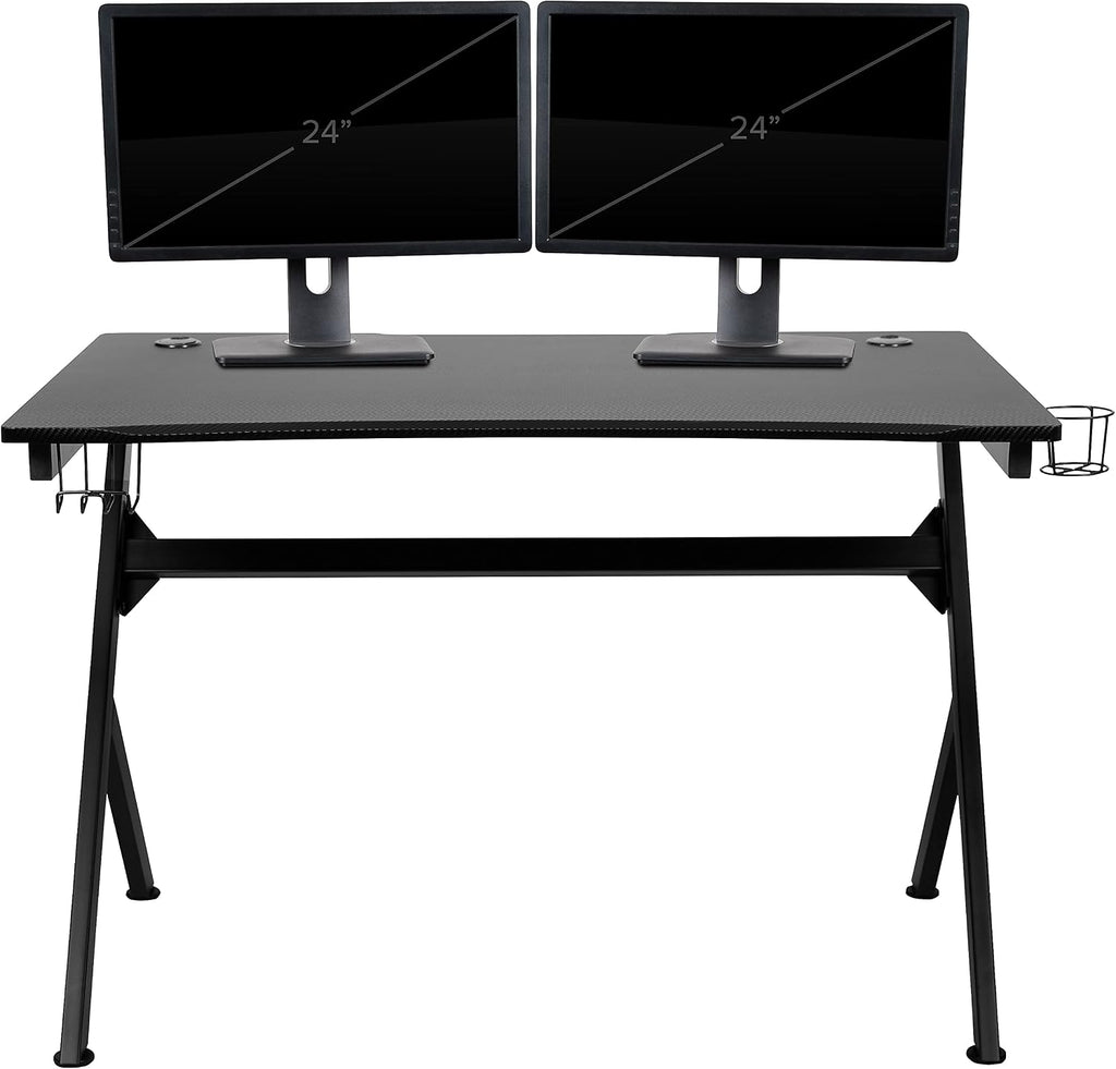 Flash Furniture Duncan Gaming Desk 45.25' x 29' Computer Table Gamer Workstation with Headphone Holder and 2 Cable Management Holes, Set of 1,Black