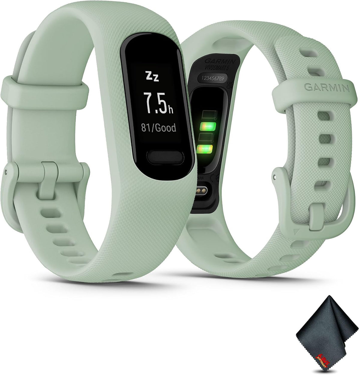 Garmin vívosmart 5, Fitness Tracker, Long-Lasting Battery, Simple Design, Cool Mint Bundle with Microfiber Cleaning Cloth