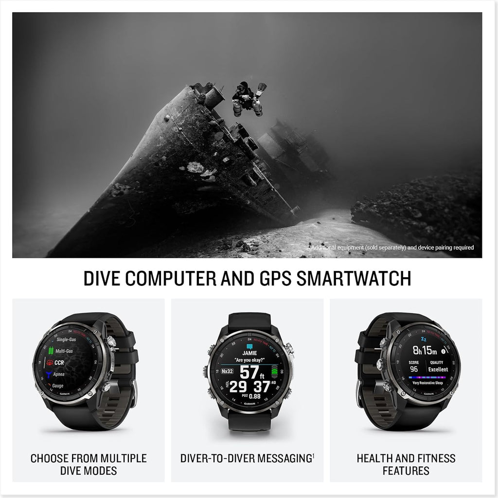 Garmin Descent™ Mk3i – 51 mm Silver and Black PVD Titanium with Black/Pebble Gray Silicone Band