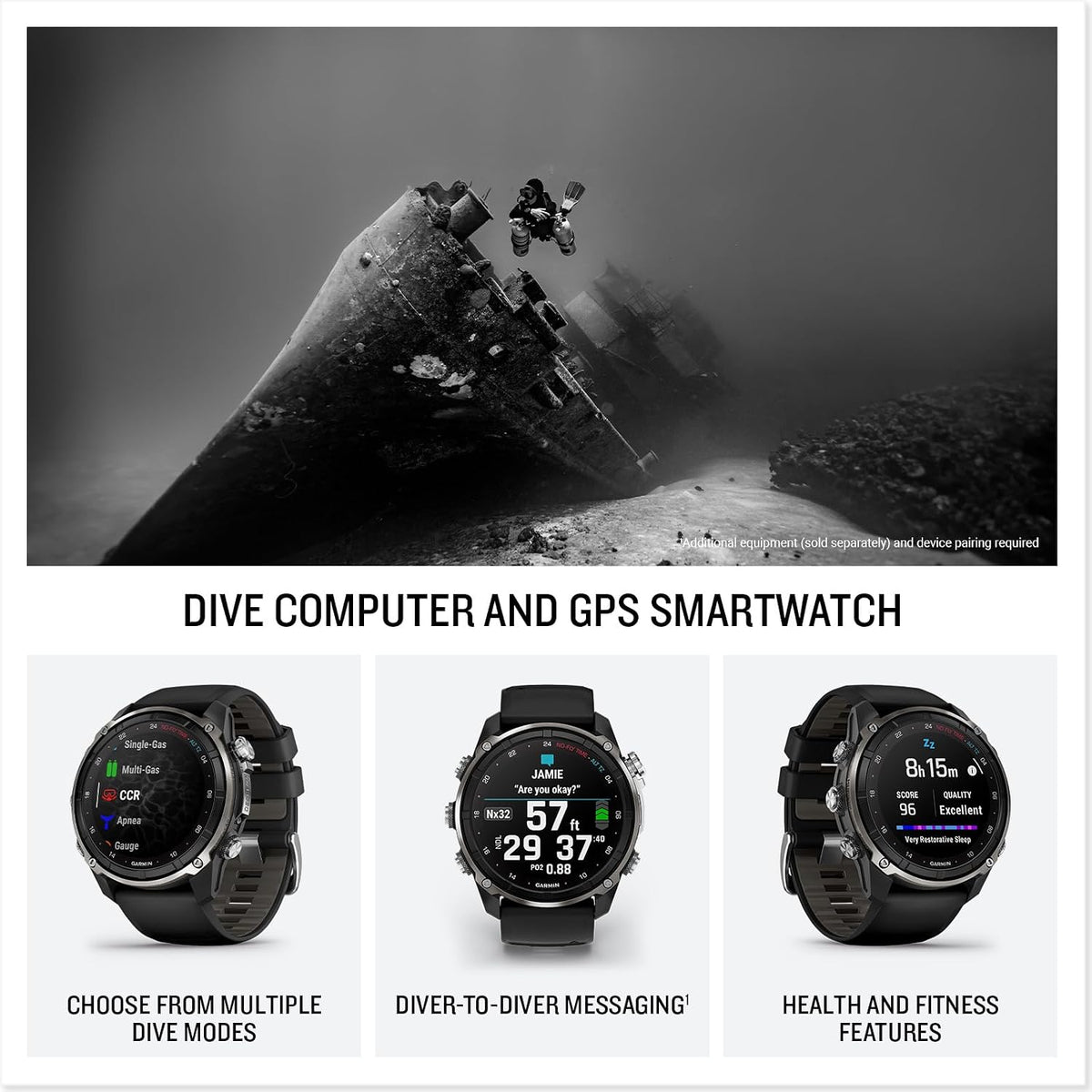 Garmin Descent™ Mk3i – 51 mm Silver and Black PVD Titanium with Black/Pebble Gray Silicone Band