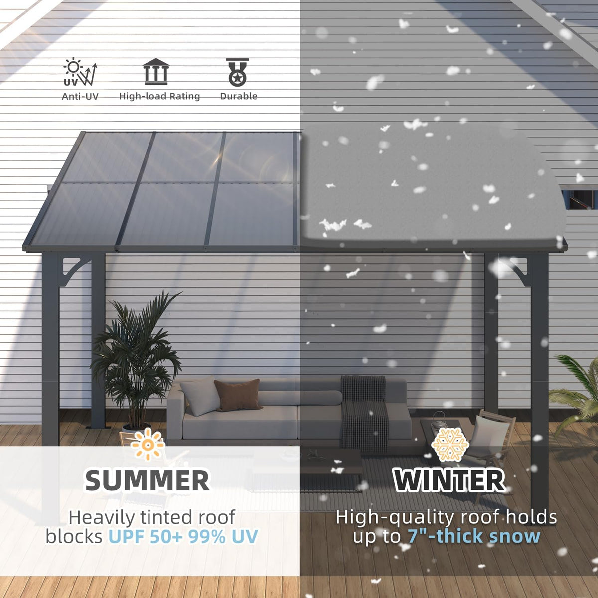 AECOJOY 12' x 8' Gazebo Outdoor Pergola for Patio, 8'x12' Hard Top Lean to Pergolas and Gazebos Clearance with Patio Roof Shelter, Large Wall-Mounted Heavy Duty Awnings for Decks, Backyard