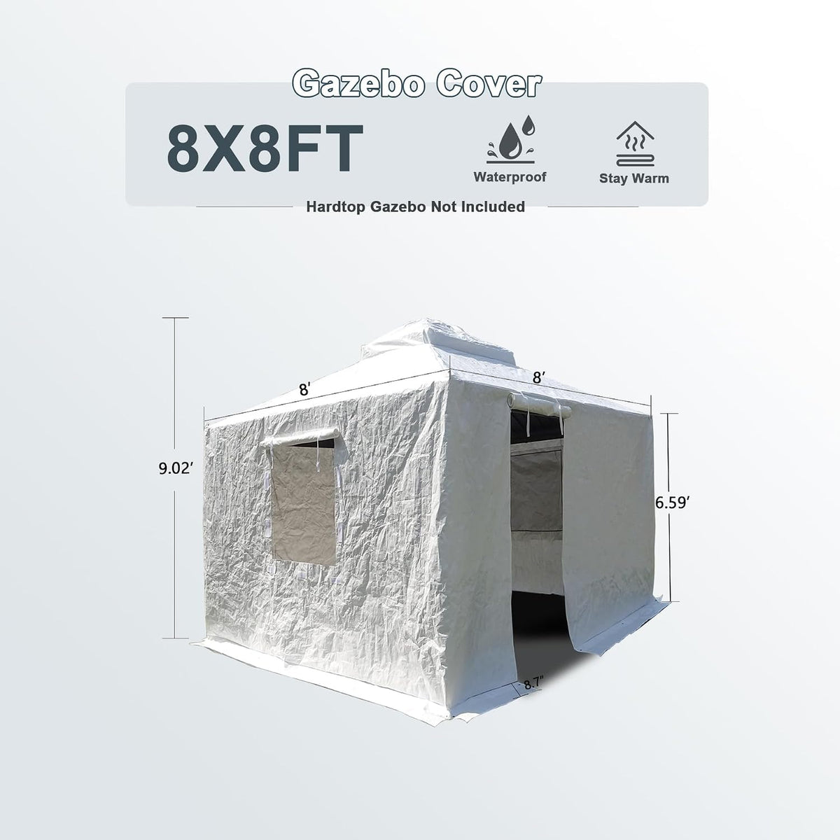 Domi 8' x 8' Universal Winter Gazebo Cover for Hardtop Gazebos,Outdoor Waterproof Enclosed Cover with Sidewalls and Mesh Windows,White (Gazebo not Included)