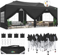 COBIZI Canopy 10x20 Pop Up Canopy Tent with 6 Sidewalls, One Push Party Tents for Parties Outdoor Wedding Waterproof Gazebo Commercial Event Tent with Sandbags, Black