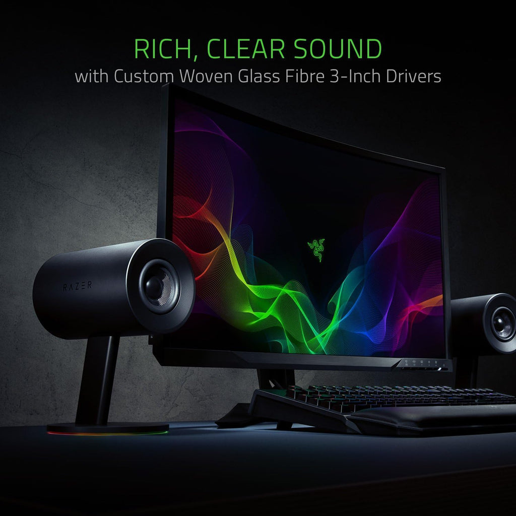 Razer Nommo Chroma: Custom Woven 3' Glass Fiber Drivers - Rear-Facing Bass Ports - Bass Knob w/Automatic Gain Control Chroma Enabled - Full Range 2.0 PC Gaming Speakers, Black