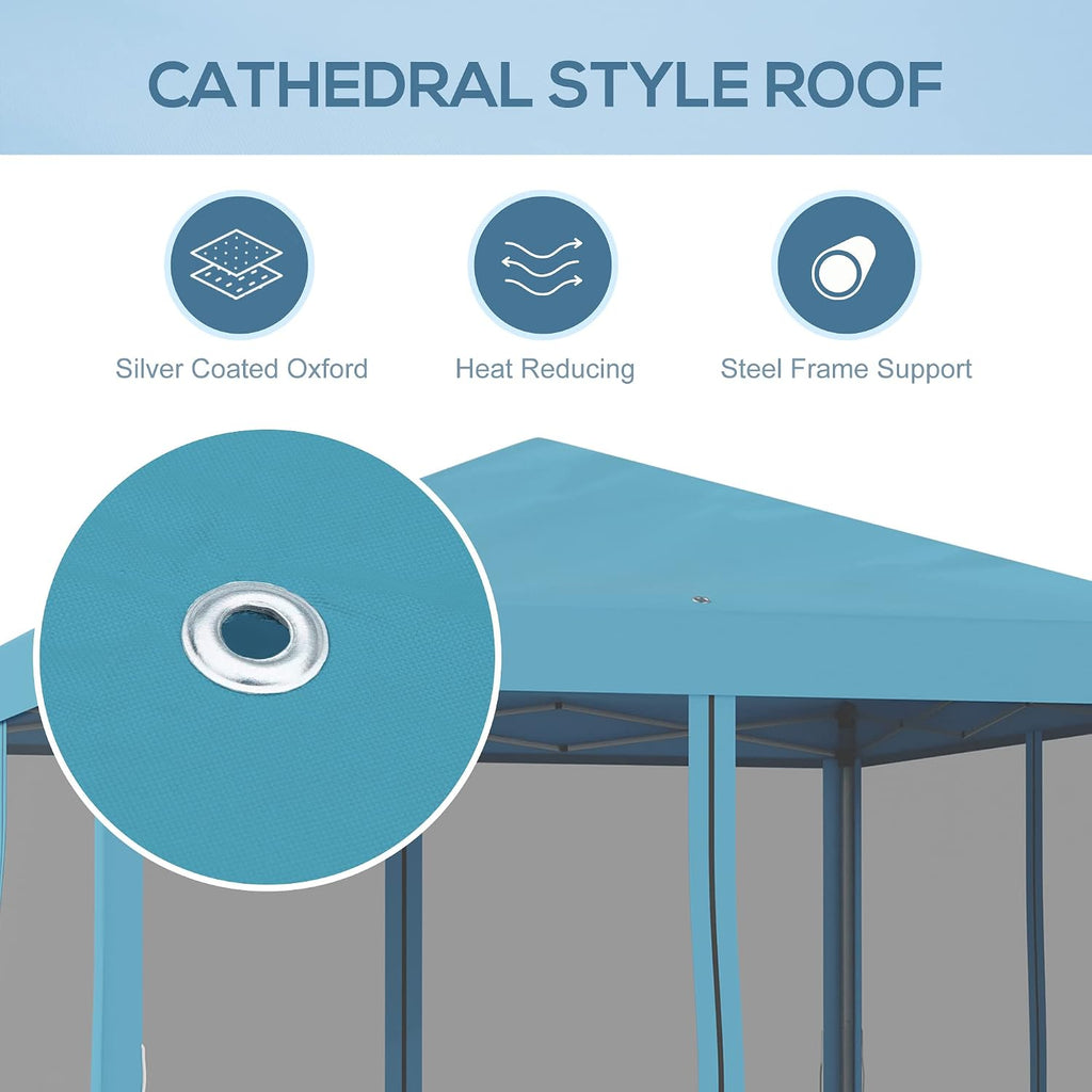 Outsunny 10' x 10' Pop Up Canopy Tent with Netting, Instant Gazebo, Screen House Room with Carry Bag, Height Adjustable, for Outdoor, Garden, Patio, Camping, Light Blue