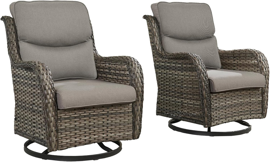 Rilyson Wicker Rocking Chair Swivel Chairs - 2 Piece Rocker Patio Chairs Set Rattan Rocking Chair for Outdoor Porch Deck Garden Backyard (Mixed Grey/Grey/Smile)