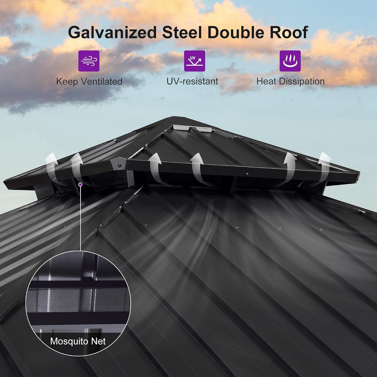 PURPLE LEAF 10' X 10' Hardtop Gazebo Outdoor Wood Grain Aluminum Frame Galvanized Steel Double Roof Gazebos with Netting and Curtains for Patio Deck Backyard Garden