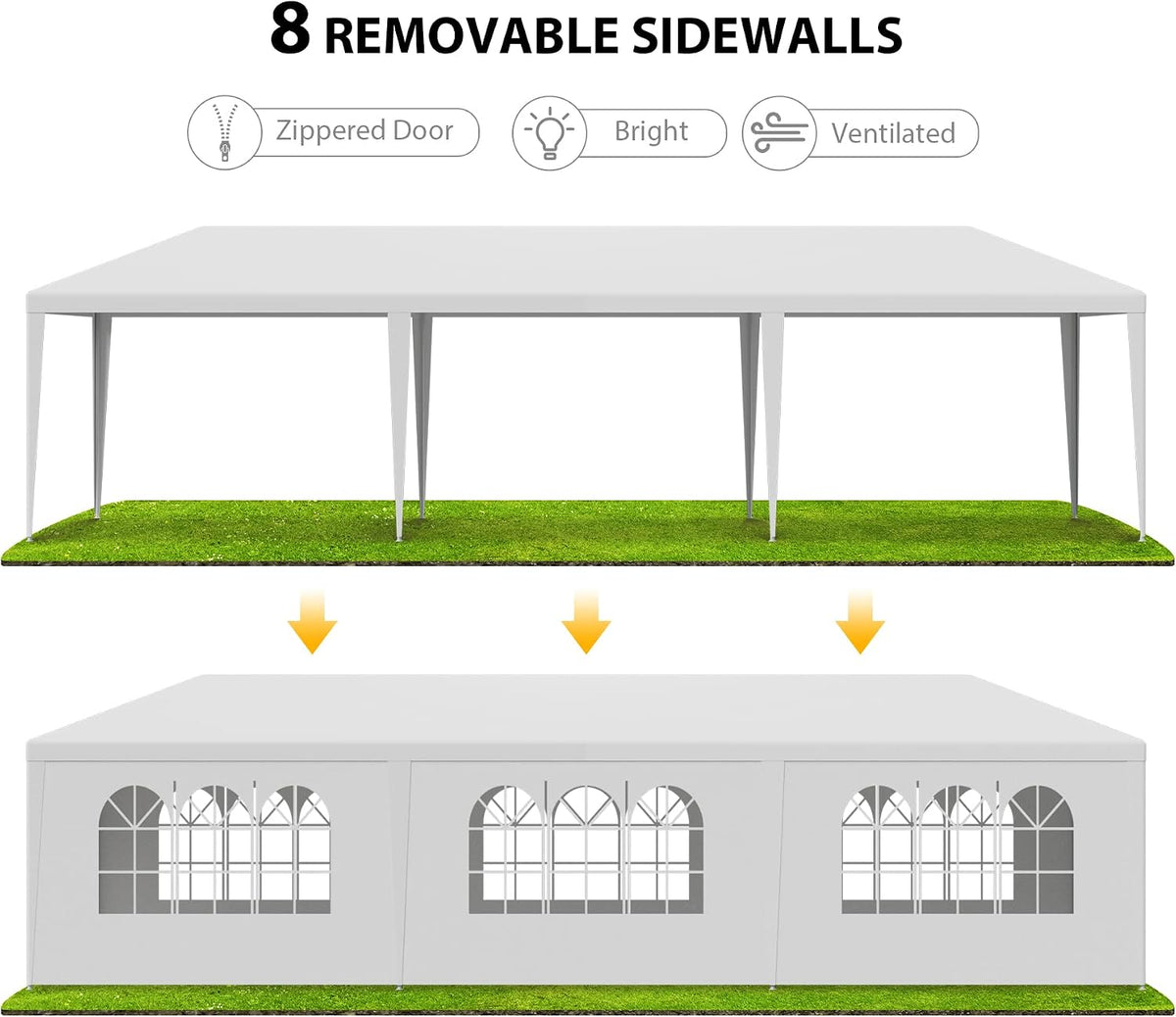 10' x 30' Outdoor Waterproof Gazebo Canopy Tent with Removable Sidewalls and Windows Heavy Duty Tent for Party Wedding Events Beach BBQ, White