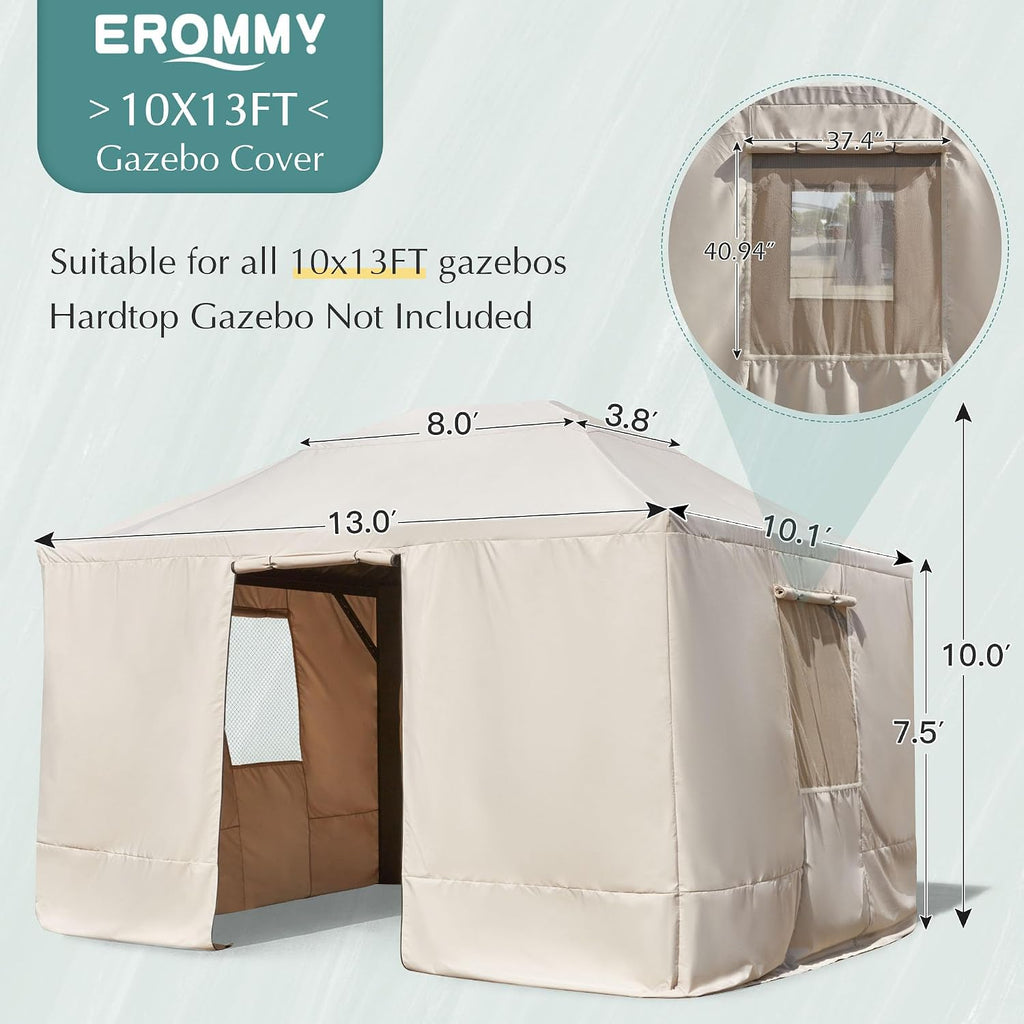 EROMMY Gazebo Cover for 10'x13' Gazebos,Outoor Winter Gazebo Cover with Sidewalls and Mesh Windows,Convert Gazebo into a Storage Space,Beige(Gazebo not Included)
