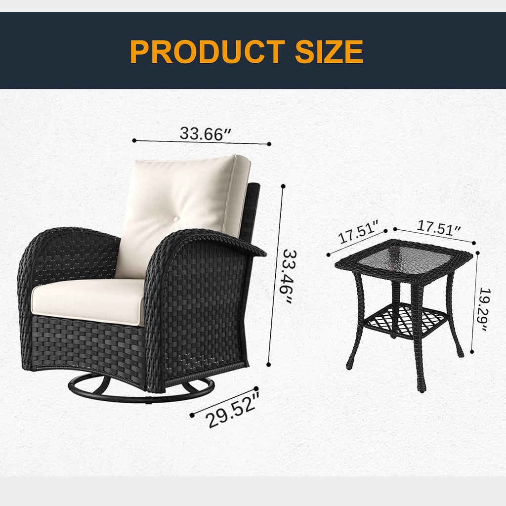 Outdoor Patio Furniture Sets 5 Pieces Wicker Swivel Rocker Chairs with Coffee Table for Backyard Deck