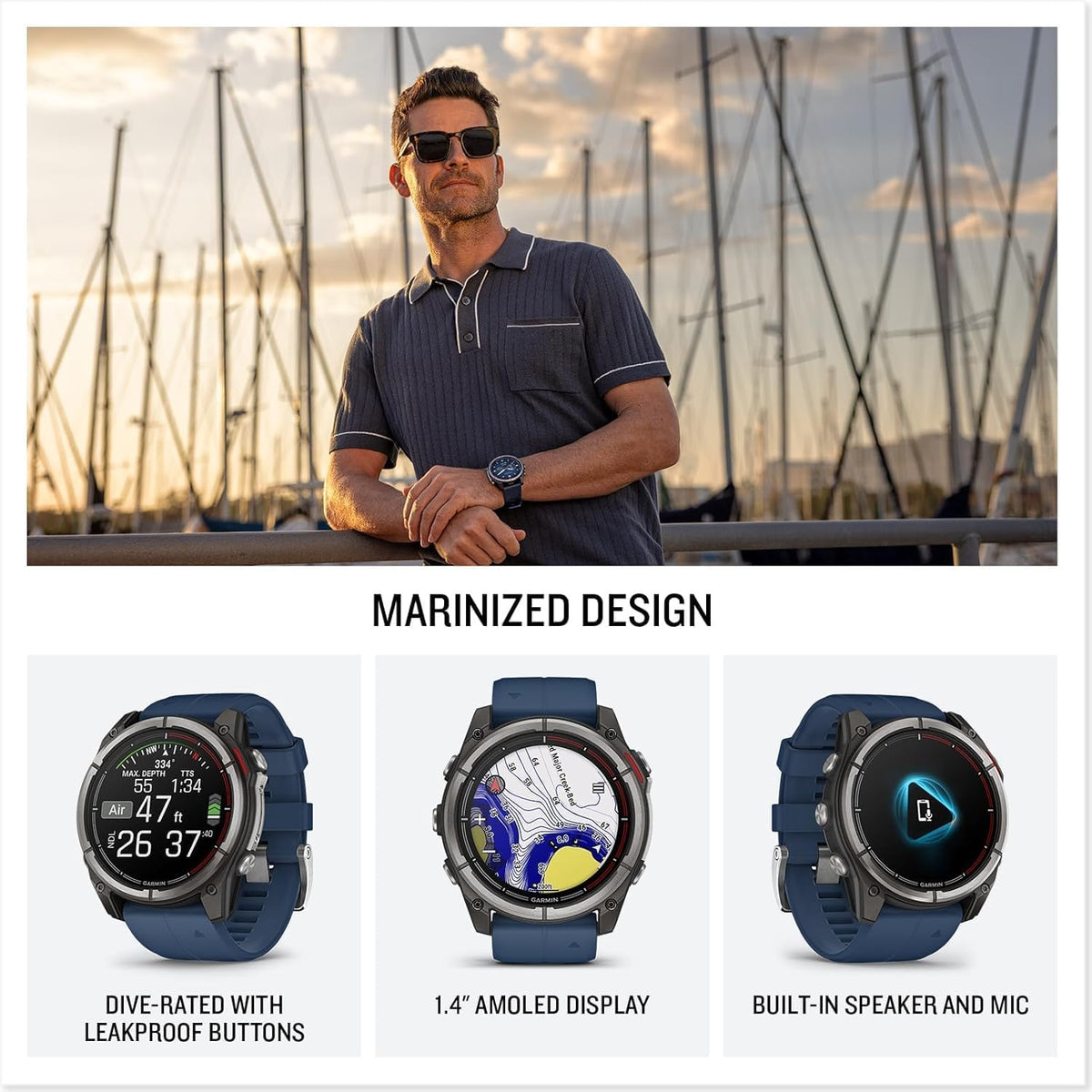 Garmin quatix 8 (47 mm) Marine GPS Smartwatch Bundle - Bright AMOLED Display, Chartplotter Controls, Built-in Flashlight, 24/7 Health & Wellness Features with PlayBetter Portable Charger