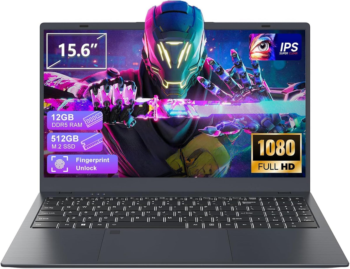 Laptop with 12GB RAM 512GB SSD, 15.6 Inch FHD Laptop Computer, N95 Processor(up to 3.4GHz), Backlit Keyboard, Fingerprint Unlock, WiFi 6, Bluetooth 5.3