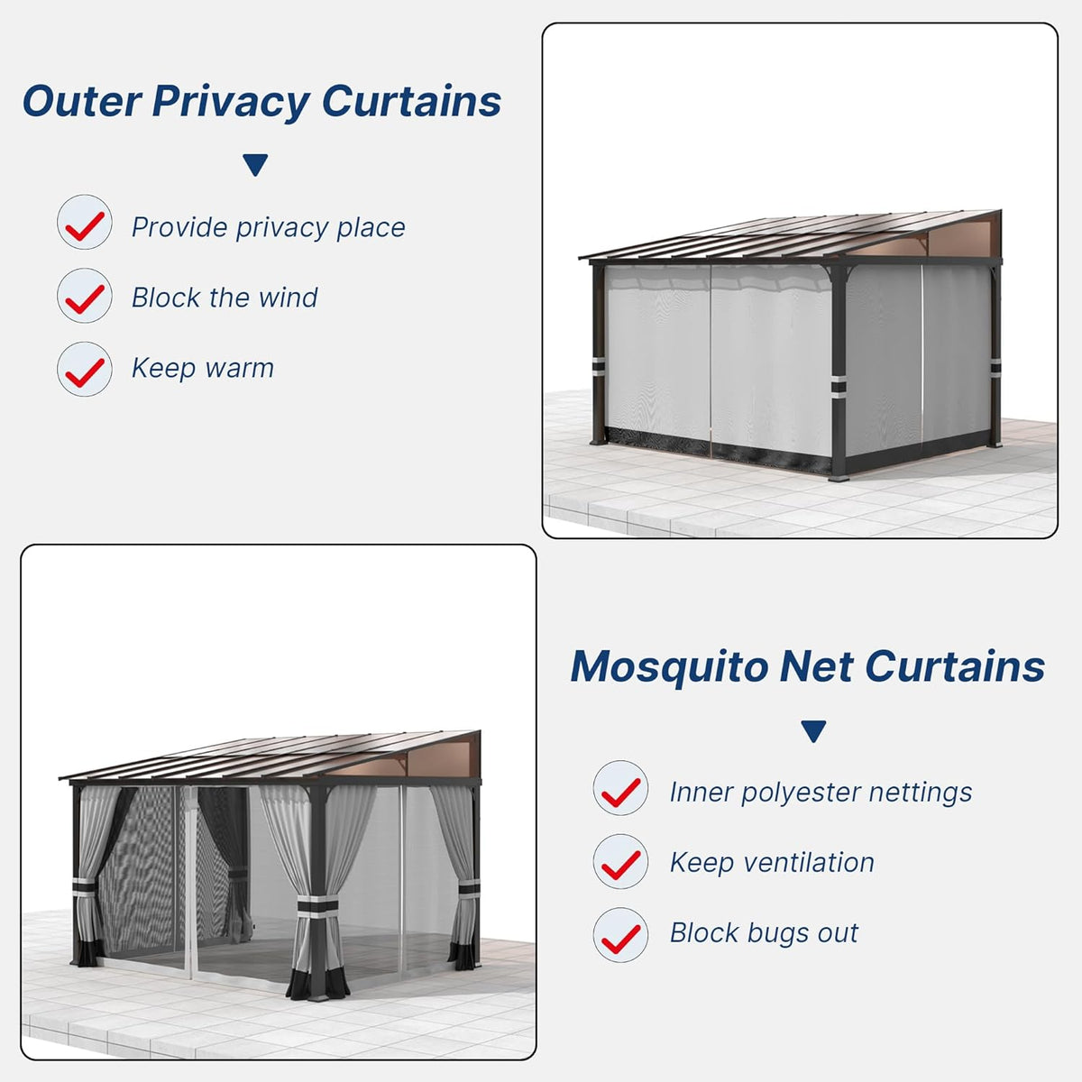 Gotland 10 FT x 12 FT Lean to Gazebo, 3 in 1 Outdoor Gazebo with Sloped Roof, Wall Mounted Gazebo with Ground Anchor Sturdy Structure, Galvanized Steel Metal Pergola for Backyard Deck Grey