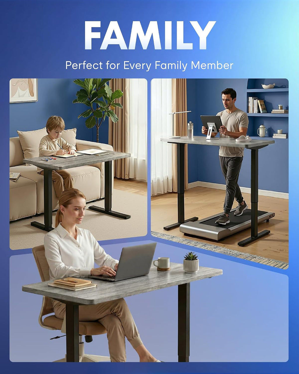 FLEXISPOT EN1 One-Piece Standing Desk, Electric Adjustable with 4 Memory Presets, 176 LBS Capacity, Stable & Quiet, Seamless Desktop for Home Office & Dual Monitors, 48'x24' Gray Wood