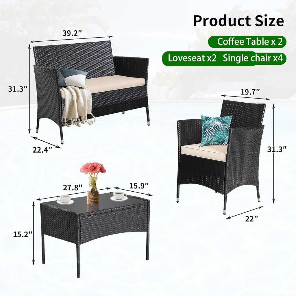 8PCS Patio Conversation Set | Outdoor Patio Furniture Set | Outdoor Sectional Sofa Set | 4 Single Sofa, 2 Loveseats and 2 Tea Tables for Backyard, Deck
