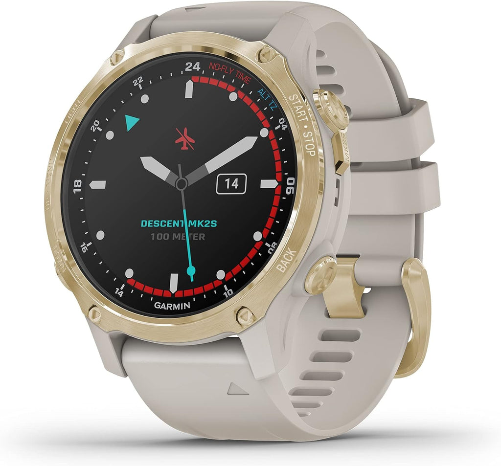Garmin Descent Mk2S, Smaller-Sized Watch-Style Dive Computer, Multisport Training/Smart Features, Light Gold with Light Sand Silicone Band, (010-02403-00)