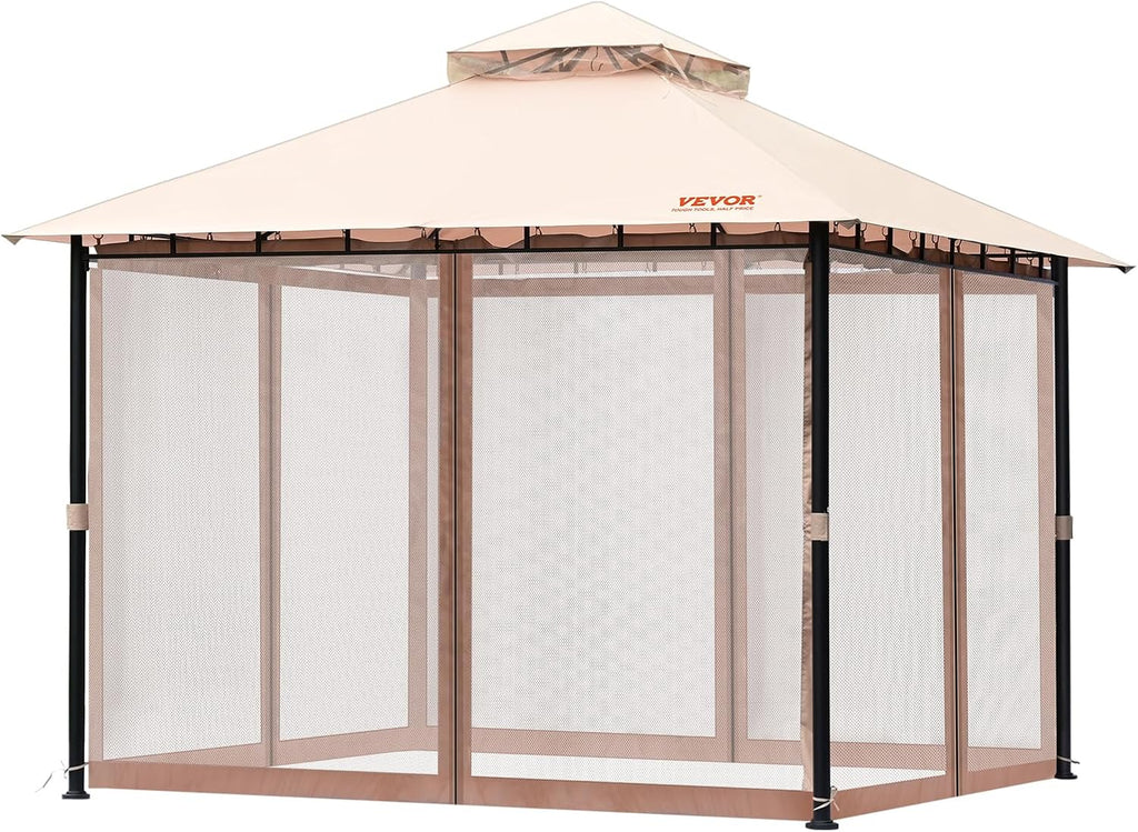 VEVOR Patio Gazebo for 6-8 Person, 10 x 10 FT Backyard Gazebo, with Mosquito Netting, Metal Frame, and PU Coated 180G Polyester, Outdoor Canopy Shelter for Patio, Backyard, Lawn, Garden, Deck