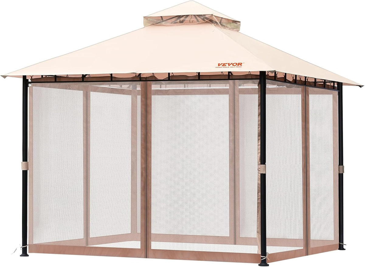 VEVOR Patio Gazebo for 6-8 Person, 10 x 10 FT Backyard Gazebo, with Mosquito Netting, Metal Frame, and PU Coated 180G Polyester, Outdoor Canopy Shelter for Patio, Backyard, Lawn, Garden, Deck