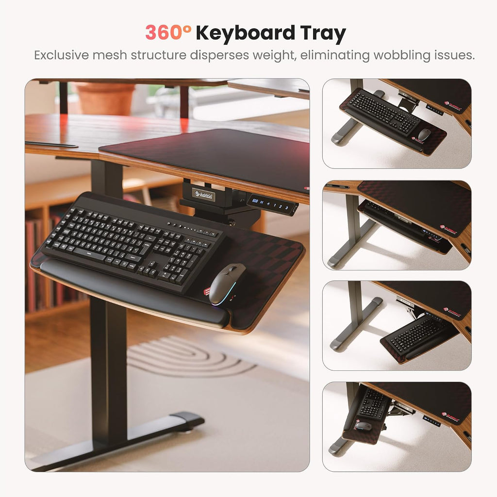 EUREKA ERGONOMIC 72' Standing Desk, Adjustable Height Dual Motor Computer Desk with Keyboard Tray & LED Monitor Stand, Gaming Music Studio Workstation, Slot Design, Deep Walnut