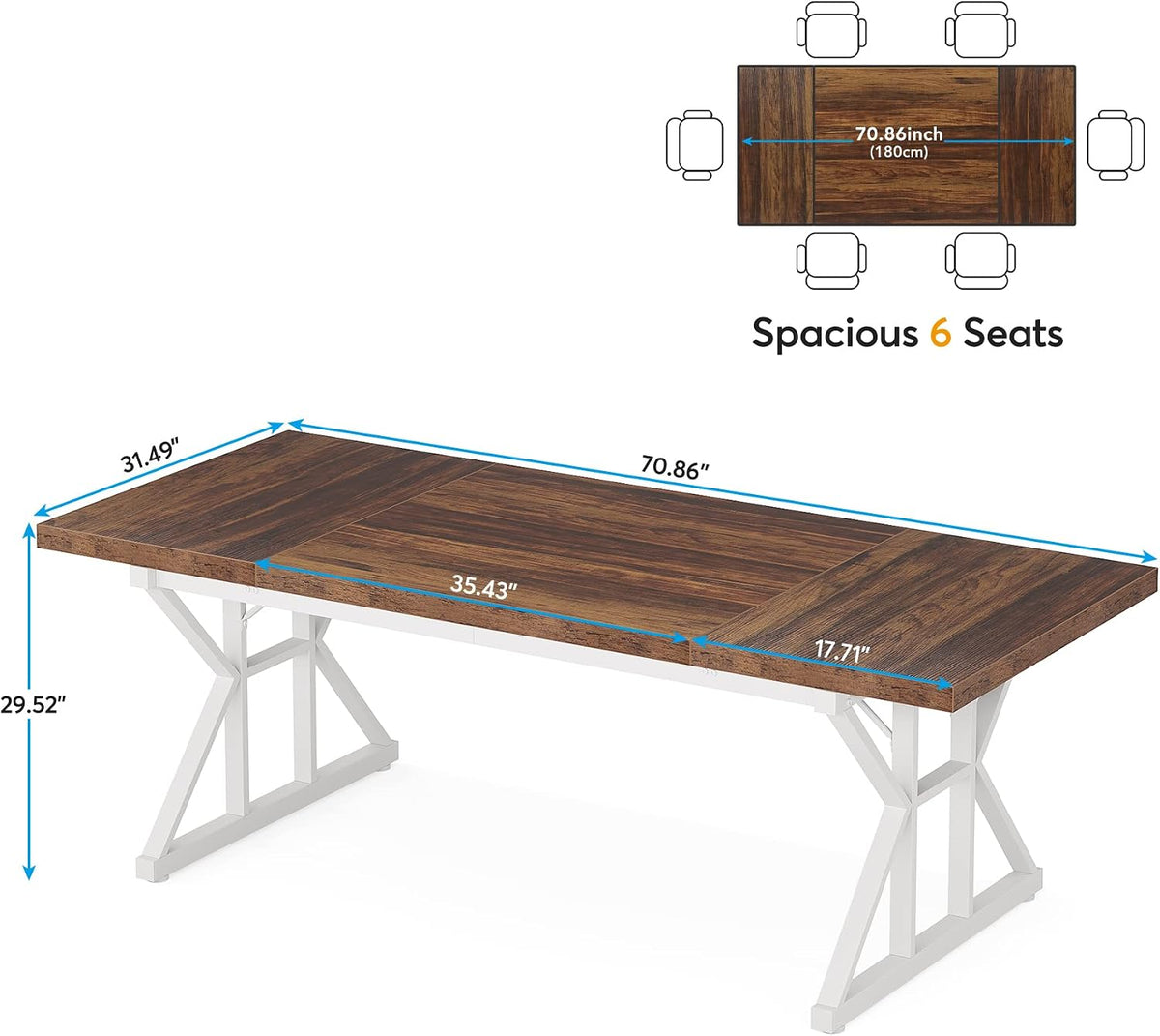 Tribesigns 70.8-Inch Executive Desk, Large Computer Office Desk Workstation, Modern Simple Style Laptop Desk Study Writing Table Business Furniture for Home Office (Brown/White, 70.8 Inch)