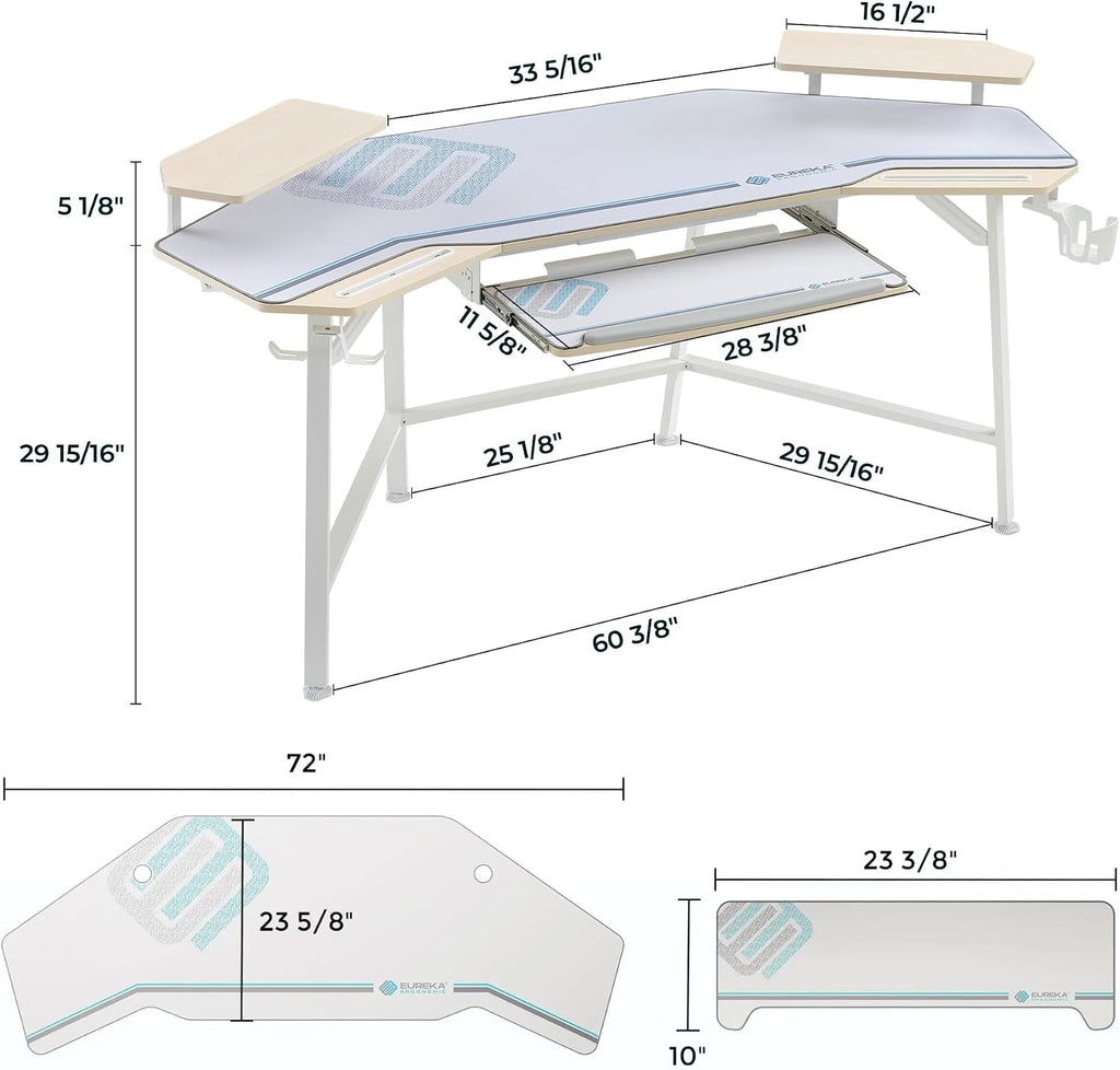 EUREKA ERGONOMIC Aero 72 Inch Gaming Desk with Keyboard Tray, Large Computer Desk Led Lights, Wing-Shaped Monitor Stand Dual Headphone Hanger Cup Holder for Studio,Streamer,Live,Maple