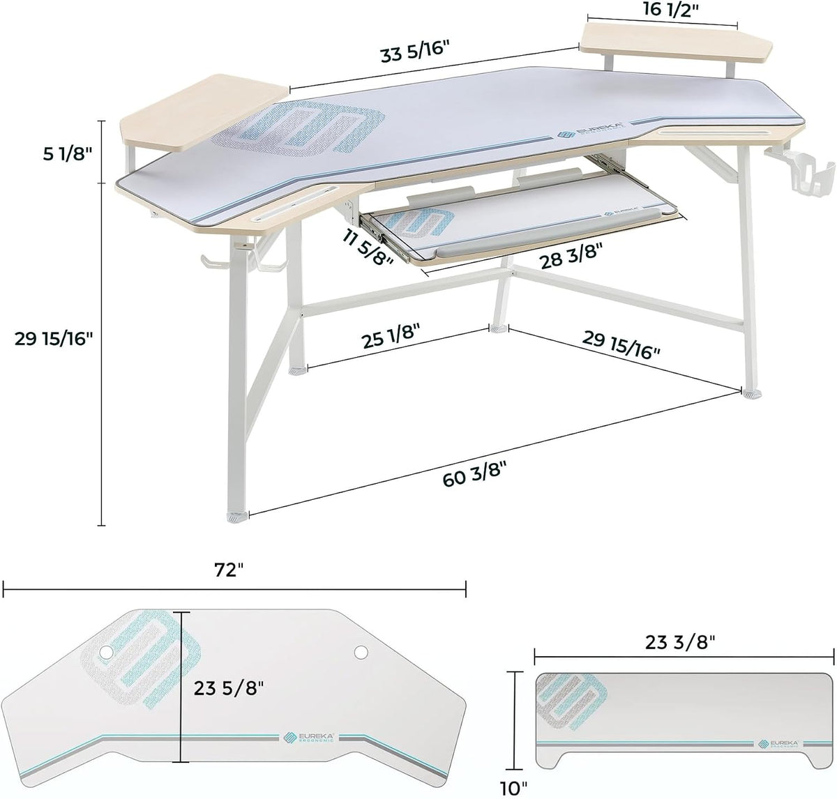 EUREKA ERGONOMIC Aero 72 Inch Gaming Desk with Keyboard Tray, Large Computer Desk Led Lights, Wing-Shaped Monitor Stand Dual Headphone Hanger Cup Holder for Studio,Streamer,Live,Maple