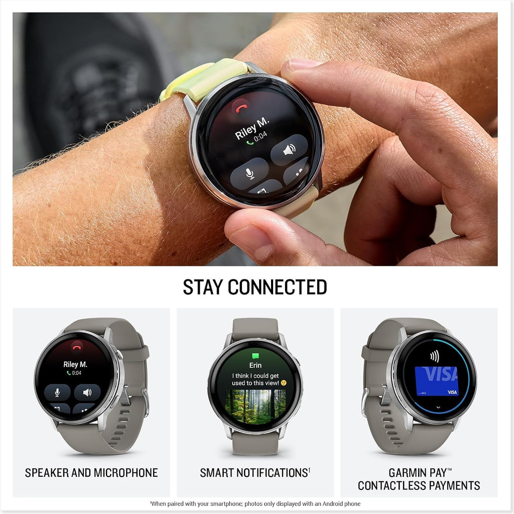 Garmin Venu 4 (45mm) Smartwatch GPS, AMOLED, Sleep Coach, Body Battery - Silver with Silver Gray Band Bundle with Deco Essentials Charging Dock, 3-Pack Dust Covers & 1.4' Screen Protector