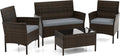 DORTALA Wicker Patio Furniture Set 4 Piece, Outdoor PE Rattan Table & Chairs Set with Tempered Glass Coffee Table, Loveseat, Cushions, Conversation Set for Balcony, Porch, Backyard, Deck, Gray