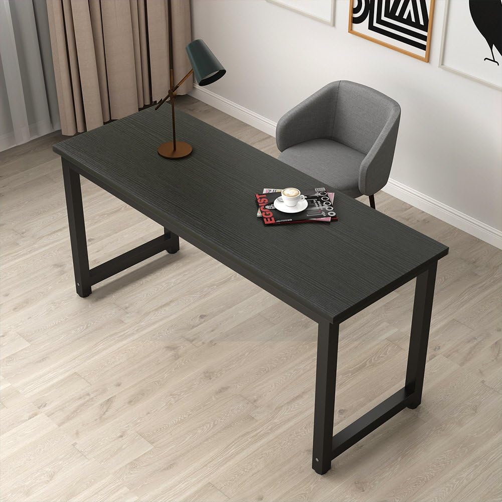 Tribesigns Modern Computer Desk, 63 inch Large Office Desk Computer Table Study Writing Desk Workstation for Home Office, Black Metal Frame