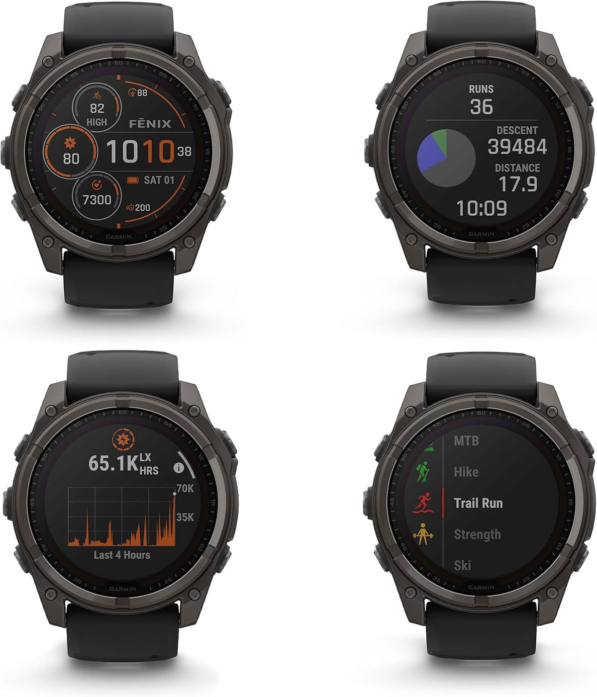 Garmin Fenix 8 51MM Solar Sapphire Premium Multisport GPS Smartwatch Carbon Gray DLC Titanium with Gray Silicone Band, Built-in LED Flashlight, Health & Fitness Smart Watch Bundle for Men & Women