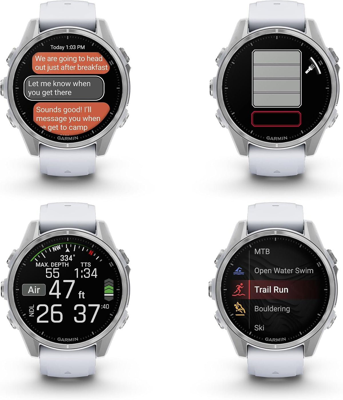 Garmin Fenix 8 43MM AMOLED Premium Multisport GPS Smartwatch Silver with Whitestone Silicone Band, Built-in LED Flashlight, Fitness & Health Smart Watch Bundle for Men & Women