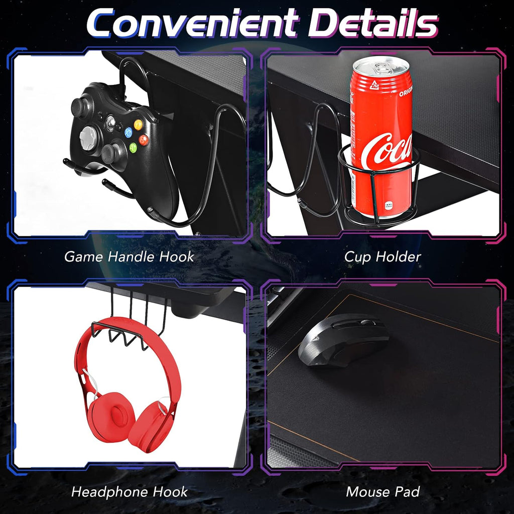 Goplus Gaming Desk & Chair Combo Set, Racing Style Home Office Chair & Desk w/Cup Holder, Headphone Hook & Mouse Pad,Ergonomic E-Sport Computer Desk Chair Furniture w/Massage Lumbar Support(Red)