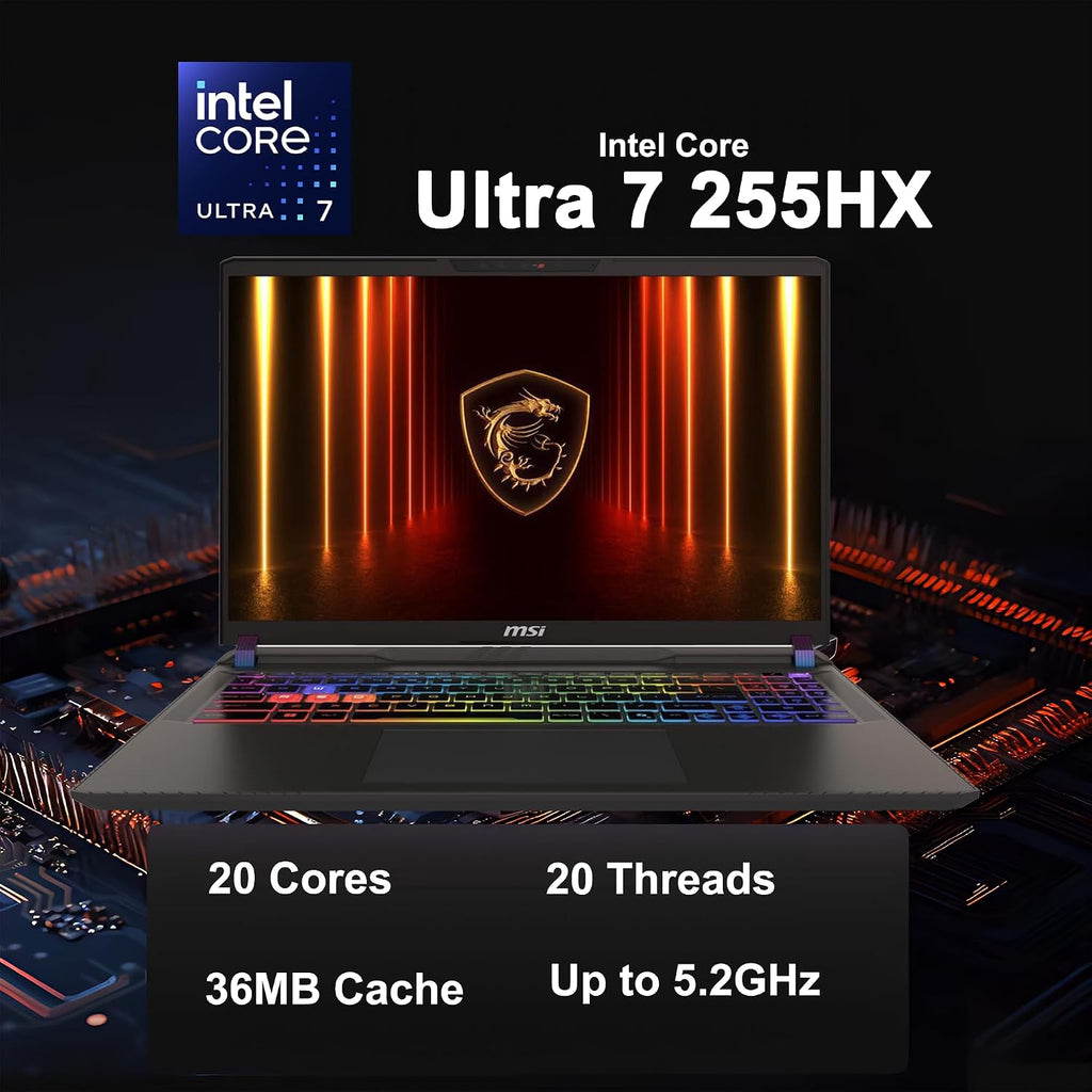 msi Vector 16 HX AI Gaming Laptop 16' WUXGA IPS 144Hz Intel 20-core Ultra 7 255HX (>i9-14900HX) 64GB DDR5 1TB SSD GeForce RTX 5070 Ti RGB Backlit Thunderbolt5 Wi-Fi6E Win11 ICP Hub PC