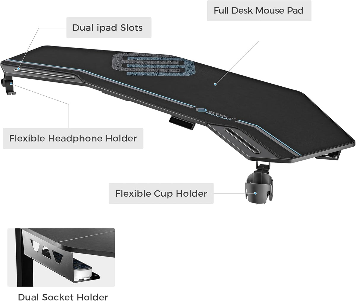 EUREKA ERGONOMIC Gaming Standing Desk w Dual Motor,72' Wing Shaped Music Studio Desk Electric Adjustable Height Table Recording Live Stream, Slot Design,Black