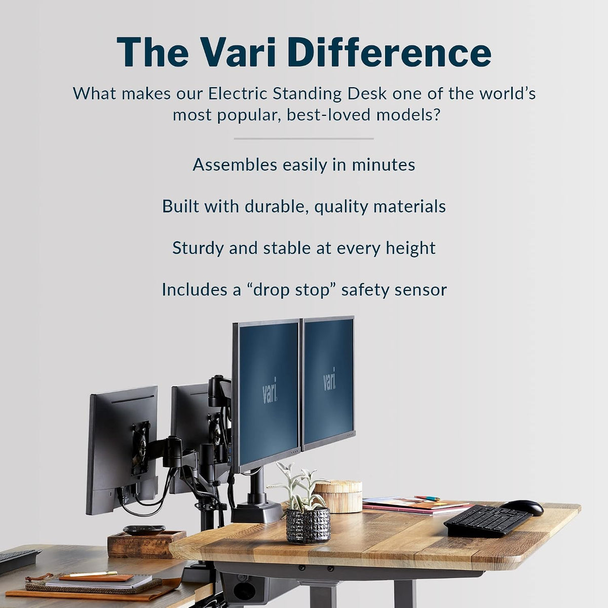 Vari Classic Electric Standing Desk - VariDesk Height Adjustable Sit/Stand Desk - Dual Motor with Memory Presets, Stable T-Style Legs - Gaming or Home Office Workstation - 60'x30', Reclaimed Wood