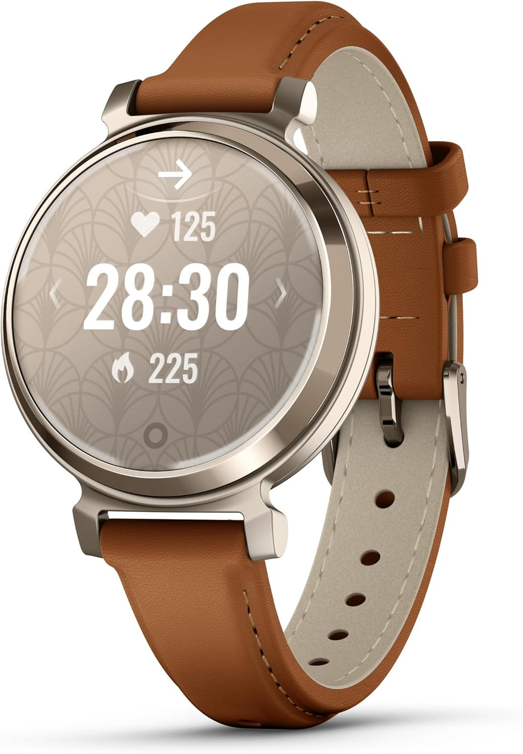 Garmin Lily 2, Small and Stylish Smartwatch, Hidden Display, Patterned Lens, Up to 5 Days Battery Life, Tan (Renewed)