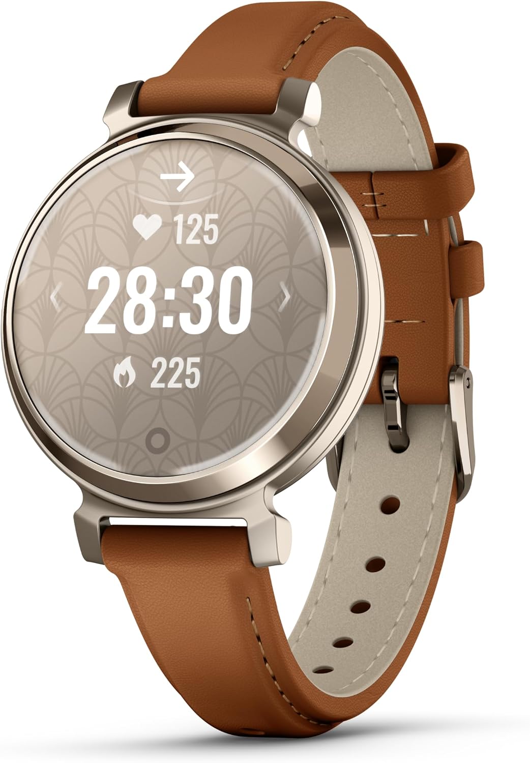 Garmin Lily 2, Small and Stylish Smartwatch, Hidden Display, Patterned Lens, Up to 5 Days Battery Life, Tan (Renewed)