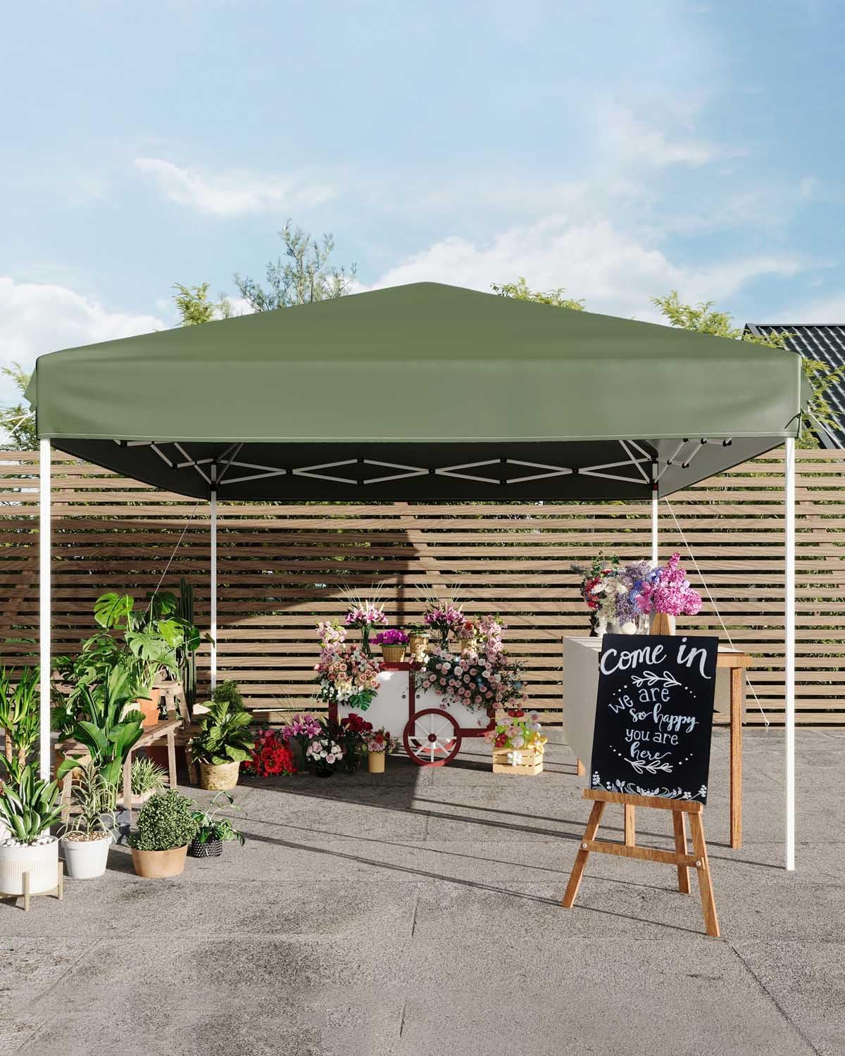 GarveeLife 10x10 Pop Up Canopy Tent, Outdoor Tent with 3 Adjustable Height, Easy Set Up Canopy with 4 Sandbags & Carrying Bag for Camping, Parties, Outdoor Events -Green
