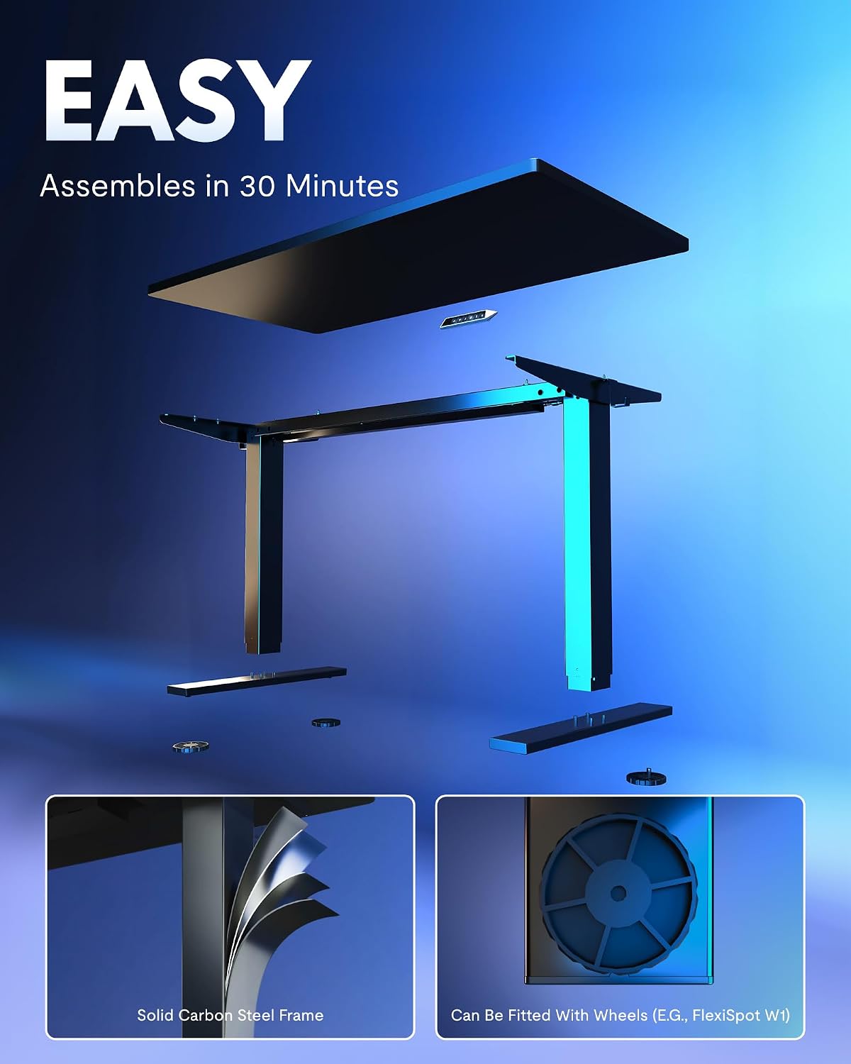 FLEXISPOT EN1 One-Piece Standing Desk, Electric Adjustable with 4 Memory Presets, 176 LBS Capacity, Stable & Quiet, Seamless Desktop for Home Office & Dual Monitors, 48'x24' Black