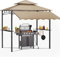 8'X8' Grill Gazebo Canopy - Heavy Duty Steel Frame, Double Tiered Grill Canopy for Outdoor Grill W/Shelves, Ceiling Hooks, Ground Stakes, Patio Canopys Tent BBQ Gazebo Backyard (Kahki)