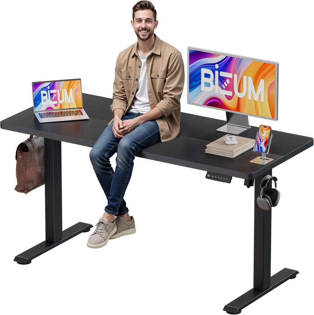 BIZUM Electric Standing Desk, 55' x 24' Height Adjustable Desk, Black Sit to Stand Desk Memory Gaming Computer Workstation for Home Office