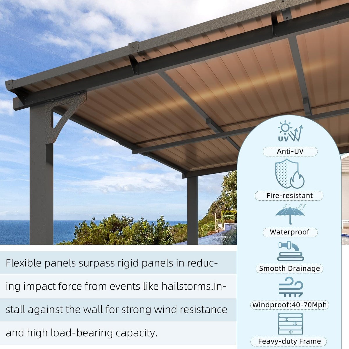 AECOJOY 8' x 5' Grill Gazebo Outdoor Pergola for Patio, 5x8 Lean to Hard Top Grill Gazebo Shelter Pergolas and Gazebos Clearance with Roof, Small Wall-Mounted Heavy Duty Awnings for Patio, Decks