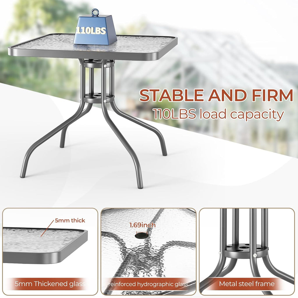 TLSUNNY Patio Dining Set 5 Pieces, All Weather Outdoor Furniture W/30'X 30' Table and 4 Stackable Textilene Chairs, Metal Table and Chairs for Lawn, Garden, Poolside, Backyard (Umbrella not Included)