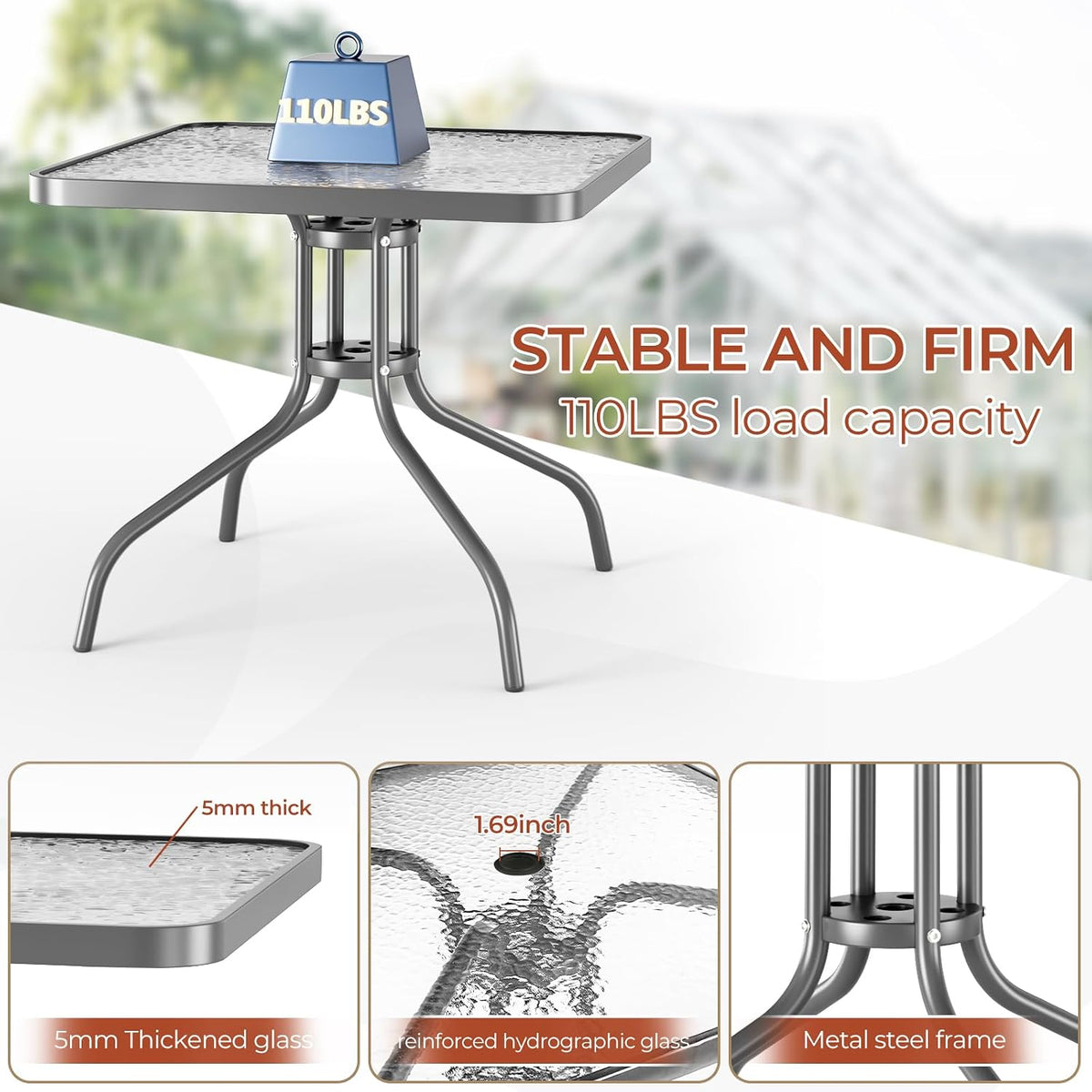 TLSUNNY Patio Dining Set 5 Pieces, All Weather Outdoor Furniture W/30'X 30' Table and 4 Stackable Textilene Chairs, Metal Table and Chairs for Lawn, Garden, Poolside, Backyard (Umbrella not Included)